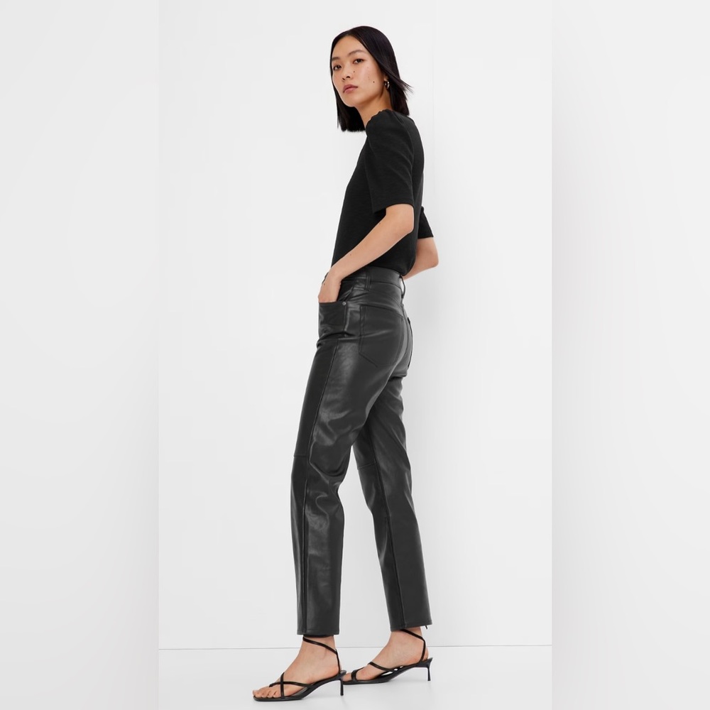 Sky High Rise Faux-Leather Cheeky Straight Jeans